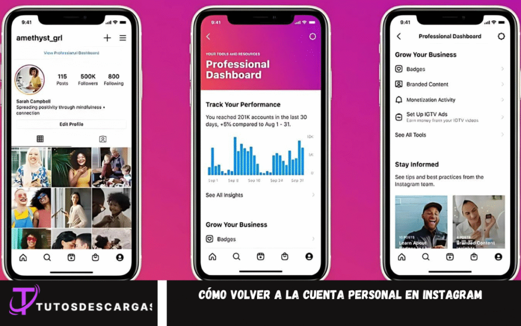 Cómo volver a la cuenta personal en Instagram